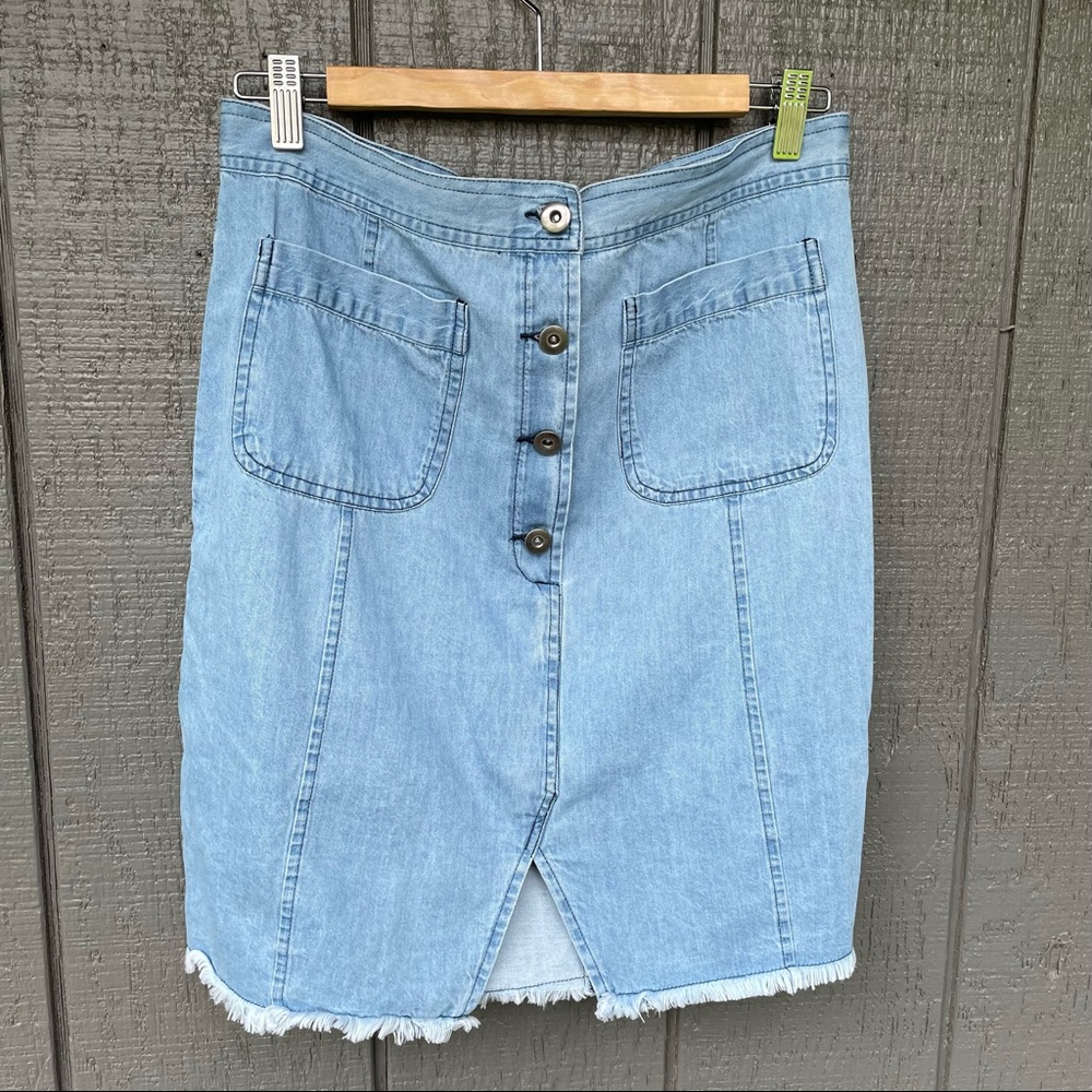 Cupcakes & cashmere raw edge jean skirt